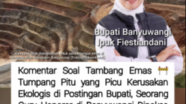 Komentar pertanyaan Lia Winarso, guru honorere di Banyuwangi berujung ke BAP oleh Diknas setempat. Saat menympaikan pertanyaan kepada Bupati Banyuwangi Ipuk Fiestiandani. Isu tambang emas kawasan Tumpang Pitu semakin peka. Foto: X@monica official 