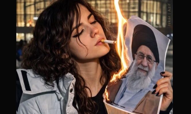 
					Aksi Bakar Foto Khamenei Oleh Wanita Tanpa Jilbab dan Merokok, Jadi Simbol Perlawanan