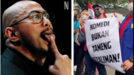 Stand up Comedy punya pasar sendiri. Satu tokohnya adalah Panji Pragiwaksono. Ia baru saja akction di Neflix dengan Mens Rea. Kemudian menimbulkan kontrosversial, karena menyinggung tambang NU dan Muhammadiyah. Lahirnya aksi demo ke Komdigi, Jakarta, Kamis 8 Januari 2026. Foto: kredonews.com/kolasese / instagram@panjipragiwaksono