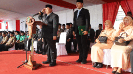 Bupati Jombang, Warsubi menjadi inspektur upacara peringatan Hari Amal Bhakti (HAB) ke-80, Kementerian Agama (Kemenag), Sabtu 3 Januari 2026. Foto: : Diskominfo Pemkab Jombang