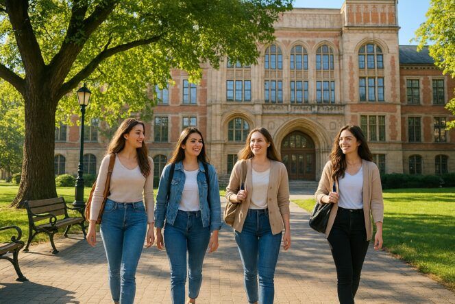 
					Ilustrasi suasana mahasiswi berada di sebuah kampus. (Copilot.AI)