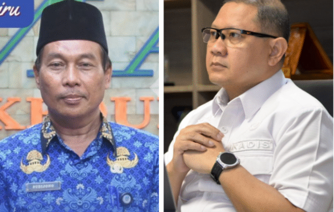 
					Dari tahun ke tahun kasusnya sama, jawabannya berulang ulang tidak ada paksaan soal pungli di sekolah. Termasuk dugaan pungli Rp 3,320 juta/ siswa di SMAN Bandarkedungmulyo, Jombang. (Kiri) Kepala SMAN Bandarakedungmulyo, Sudijono. (Kanan) Kepada Dinas Pendidikan Provinsi Jatim, Aries Agung Paewai. Foto: kredonews.cpm/ kolase