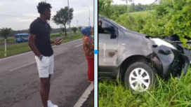 (kiri) Jorge Mendonca, pemain Madura United asal Brasil, alami kecelakaan di jembatan Suramadu. Ia tidak mengalami cidera, hanya mobilnya ringsek (Kanan), terjadi Sabtu, 10 Januari 2026. Foto: tangkap layar video Instagram@madura25jam