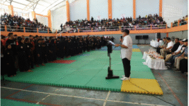 Wakil Bupati Jombang, KH Salmanudin Yazid mewakili bupati Jombang, menbuka Jombangh Pencak Silat Championship II 2026, di GOR, Jumat 16 Januari 2026. Foto: dikompinfo pemkab jombang