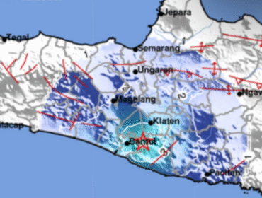 Warna biru pada peta ini menunjukkan wilayah Sesar Opak yang sedang aktif. Menyebabkan wialayah Jogjakarta diguncang gempa sebanyak 22 kali dalam sepekan, data hingga Jumat, 6 Februari 2026. Foto: BMKG
