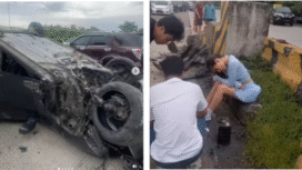 (Kiri) Mobil Honda City yang ditumpangi Diva Siregar terbalik dan hancur. (Kanan) beruntung kondisi Diva Aman, Foto: Instagram@divasiregar_