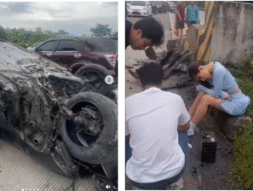 (Kiri) Mobil Honda City yang ditumpangi Diva Siregar terbalik dan hancur. (Kanan) beruntung kondisi Diva Aman, Foto: Instagram@divasiregar_