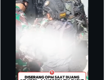 Seorang prajurit Tentara Nasional Indonesia (TNI) tewas dunia akibat insiden penembakan di Mile Post (MP) 50 Tembagapura, Distrik Tembagapura, Kabupaten Mimika, Provinsi Papua Tengah, pada Rabu, 11 Februari 2026, sekitar pukul 15.27 WIT. Foto: infokomnado_offical
