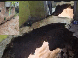 Sudah empat hari belum ditemukan keberadaan seorang perempuan bernam Enok, 43,  Kampung Cijagra, Desa Cilame, Kecamatan Kutawaringin, Kabupaten Bandung, dilaporkan hilang pada Senin (2/2/2026). Tampak lantai kamar mandinya jebol, langsung ke sungai. Foto: ist