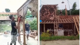 Inilah aksi yang dilakukan oleh Jumadi, 45. ia memotong sebuah rumah milik pribadi menjadi dua bagian, sepruh untuk dirinya dan separuh untuk Siti, 41, mantan istrinya. Lokasi bangunan ini di desa Mlowokarang, Kecamatan Pulokulon, Kabupaten Grobogan, Jawa Tengah, pada Jumat (13/2/2026). Foto Isnstagram@medan_kekinian