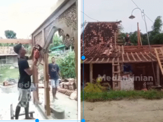 Inilah aksi yang dilakukan oleh Jumadi, 45. ia memotong sebuah rumah milik pribadi menjadi dua bagian, sepruh untuk dirinya dan separuh untuk Siti, 41, mantan istrinya. Lokasi bangunan ini di desa Mlowokarang, Kecamatan Pulokulon, Kabupaten Grobogan, Jawa Tengah, pada Jumat (13/2/2026). Foto Isnstagram@medan_kekinian