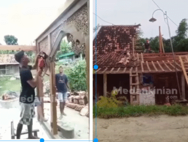 Inilah aksi yang dilakukan oleh Jumadi, 45. ia memotong sebuah rumah milik pribadi menjadi dua bagian, sepruh untuk dirinya dan separuh untuk Siti, 41, mantan istrinya. Lokasi bangunan ini di desa Mlowokarang, Kecamatan Pulokulon, Kabupaten Grobogan, Jawa Tengah, pada Jumat (13/2/2026). Foto Isnstagram@medan_kekinian