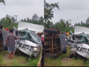 Ringsek total mobil MBG, bertabrakan adu muka dengan sebuah truk di Lampung Timur, menyebabkan sopir meninggal dunia, Kamis 12 Februari 2026. Foto: Instagram@liputan6