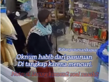 Tersangka pelaku mengaku sebagai habaib, berteduh di toko jalan Anjir, KM 20 Trans Kalimantan. Ditangkap, karena dilaporkan mencuri uang tunai Rp 6 juta plus perhiasan dan emas senilai Rp 10 juta. Foto: Instagram@kabarpasuruan.