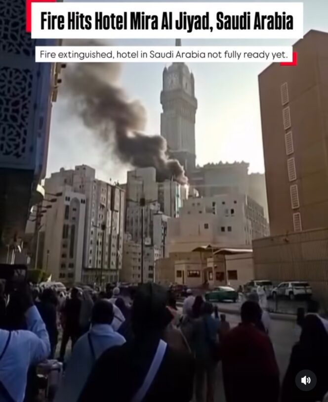 
					Langganan jamaah Indobesia, hotel Mira Ajyad, 300 meter dari Masjidil Haram, terbajar Kamis sore  12 Maret 2026. Tidak ada korban. Foto: Instagram@uscripted-artis