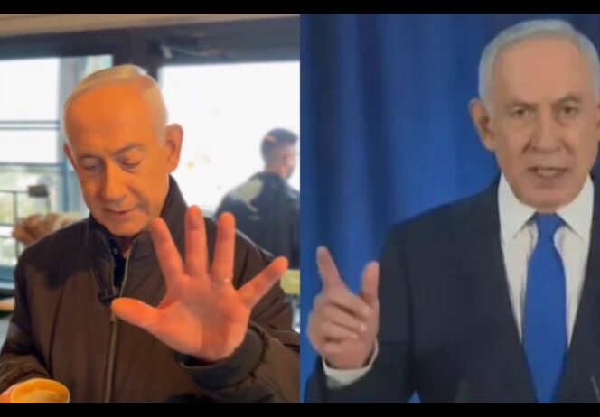 
					Dua foto tangkap layar dari dua video kemunculan Benyamin Netanyahu di publik, semakin meyakinkan bahwa itu kejanggalan. Yang muncul adalah gambar Netanyahu palsu alias deepfake AI. Foto: urbanvibes