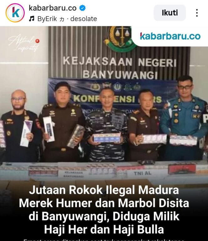 
					Bea cukai sangat rajin merazia dan menyita rokok putih alias tidak berpita cukai. Ini salah satu dari ratusan bahkan ribuan kasus yang ditangkap di pelabuhan penyeberangan Banyuwangi. Nilainya mencapai Rp10 mikiar. Fito: Instagran@