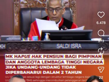 Putusan MK terkait gugatan UU Pensiun DPR RI. MK menyatakan UU itu melanggar UUD 45. Foto: Instagram@mahkamah-konstitusi