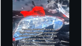Kondisi kencaraan Calya remuk, setelah menbrak sisi kiri sebuah truk perjalanan dari Menuju Pemalang. Polisi dari Satuan Lalu Lintas (Satlantas) Polres Tegal menangani kecelakaan maut keluarga Gunawan di Tol Pejagan-Pemalang KM 290+700 pada 19 Maret 2026. Foto: Instagaram@batanghelp