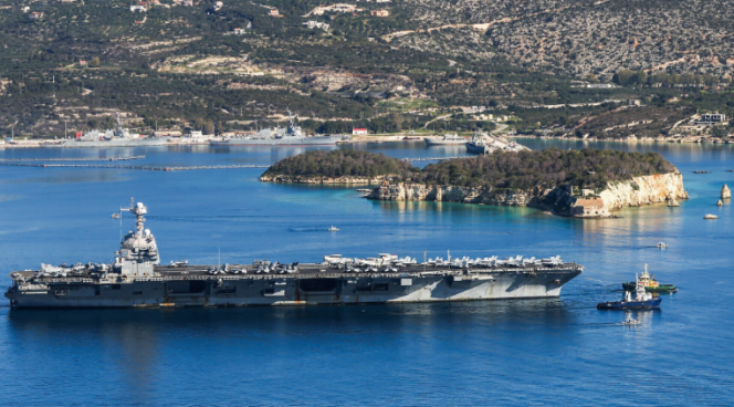 
					Kapal induk USS Gerald Ford, kapal terancggih di dunia, saat ini telah tiba di pantai utara Haifa, Israel. Foto: ist