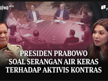 Presiden Prabowo Subianto sedang melakukan diskusi dengan sejumlah tokoh peras, salah satunya Najwa Shiba. Ia bertanya soal penanganan kasus hukum penyiraman air keras kepada wakil koordinator KontraS, Foto: tangkap layar youtube@Najwa Shibah