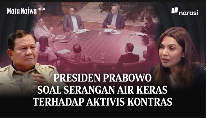 
					Presiden Prabowo Subianto sedang melakukan diskusi dengan sejumlah tokoh peras, salah satunya Najwa Shiba. Ia bertanya soal penanganan kasus hukum penyiraman air keras kepada wakil koordinator KontraS, Foto: tangkap layar youtube@Najwa Shibah