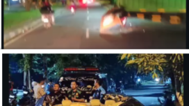 Kap sedang Civic nyantol di bak kanan truk Fuso, sementara sopi pengendara kendaraan itu tewas terjepit dalam kemudi. Kondisi Honda Civic bernopol L 1809 BAI tingsek berat. Foto: Instagram@tentang_sidoarjo