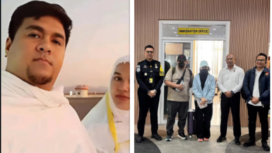 (kiri) Saat Andi hakim Feriansyah dan istri sedang melaksanakan umrah. (kanan) Petiugas imigrasi langsung menangkap mdan menahanan mereka berdua saat tiba di bandara Kualanamu, Medan, Senin 30 Maret 2026. Foto: Insgatam@topikserucom