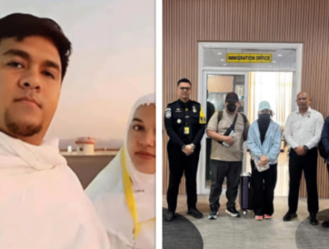 (kiri) Saat Andi hakim Feriansyah dan istri sedang melaksanakan umrah. (kanan) Petiugas imigrasi langsung menangkap mdan menahanan mereka berdua saat tiba di bandara Kualanamu, Medan, Senin 30 Maret 2026. Foto: Insgatam@topikserucom
