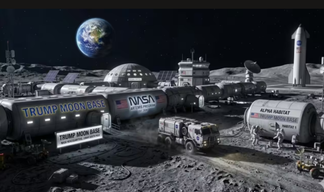 
					Beginilah kampung hunian di bulan yang akan dibangun oleh NASA diberi nama: Pangkalan Bulan Presiden Trump. Foto: thetimesofindia