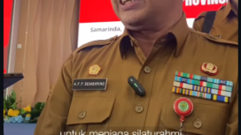 Plt Kepala Kesbangpol Kaltim, Arih Franata Filifus Sembiring (AFF Sembiring) di depan wartawan meminta maaf atas kegagalannya memberikan uang saku Rp 105.000/ orang kepada sebanyak 400 orang delegasi dari 100 ormas di Kalimantan Timur dalam acara Coffee Morning, yang dilaksanakan Senin 13 April 2026. Foto: Instagram@kaltimtoday.co