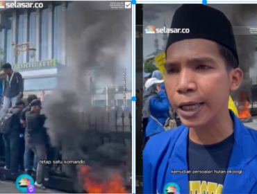 Aksi unjuk pertama terhadap Rudi Masud, gubernur Kalimantan Timur, Kamis 9 April 2006. (Kiri) Pelajar dan Mahasiswa  Islam Indonesia  (PMII) Samarinda sudah begerak lebih dlulu menyampaikan aspirasi kepada gubernur. (Kanan) Taufikuddin, Koordinatyor Lapangan (Korlap) aksi unjuk rasa. F0t0: Instagram@selasarmedia