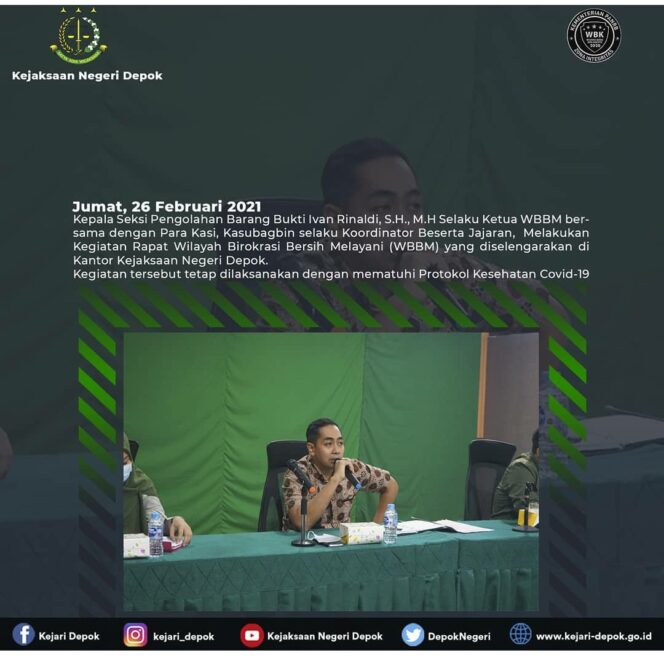 
					Foto dokumen saat Jaksa Ivan Rinaldi SH, MH sedang rapat di kantor Kejaksaan Negeri Depok, Jabar, sebeluum dipindah tugas ke Kejaksaan Tinggi Banten. Foto: Instagram@kejaksaannegeri depok