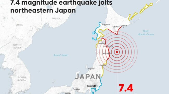 Pantai Timur Jepan dihantam gempa magnetudo 7.4, Senin 20 April 2026. Nuncul tsunami 3 meter, tetapi kondisinya tenang. Foto: antara
