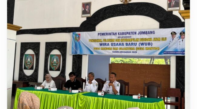 Dinas Peternakan Kabupaten Jombang berkolaborasi dengan PT Japfa Comfeed menggelar pelatihan Budidaya Ayam ULU, selama 2 hari, tanggal 23-24 April 2026, di pendopo kecamatan Bandar Kedungmulyo. Foto: jombangkab.go.id