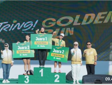 Juara I, II dan III Tring! Golden Run 2026 perdana, Minggu 25 April 2025. Diselenggarakan oleh PT Pegadaian Indonesia, mendonasikan Rp 1,250 untuk atlet Indonesia. Foto: dok/ panitia
