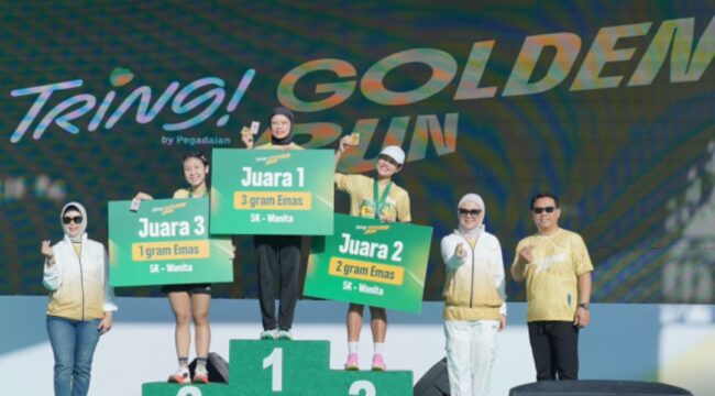 Juara I, II dan III Tring! Golden Run 2026 perdana, Minggu 25 April 2025. Diselenggarakan oleh PT Pegadaian Indonesia, mendonasikan Rp 1,250 untuk atlet Indonesia. Foto: dok/ panitia