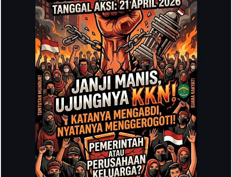 Flyer yang ini dirilis oleh Aliansi Perjuangan Masyarakat Kalimantan Timur  (APM-KT) akan menggelarf aksi demo 21 April 2026, untuk melengserkan Rudi Mas'ud dari kursi gubernur Kaltim. Foto: Instagram@mata_kaltim
