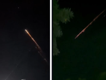 Warga masyakar di sekitar Lampung, bisa menyaksikan secara jelas sekaligus bernayka yang melakukan rekaman video, pada Sabtu malam sekitar pukul 20.00 WIB, 4 April 2025. Para ahli menyebutnya seb agau benda serpihan roket jatuh ke samudera. Foto: Kolase/ist