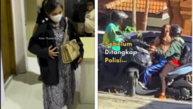 Insiden percocokan di jalan, seorang perempuan dijemput polisi Polres Mojokerto, karena dilaporkan menoyor anak kecil, dan merempas kuncil kontak pengendara motor, di Mojokerto. Foto: kolase Instagram@kabarmojokerto.id
