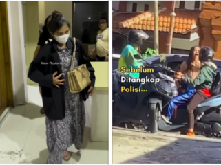 Insiden percocokan di jalan, seorang perempuan dijemput polisi Polres Mojokerto, karena dilaporkan menoyor anak kecil, dan merempas kuncil kontak pengendara motor, di Mojokerto. Foto: kolase Instagram@kabarmojokerto.id