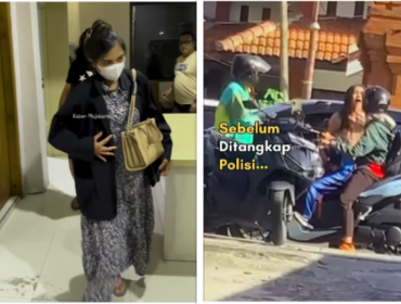 Insiden percocokan di jalan, seorang perempuan dijemput polisi Polres Mojokerto, karena dilaporkan menoyor anak kecil, dan merempas kuncil kontak pengendara motor, di Mojokerto. Foto: kolase Instagram@kabarmojokerto.id