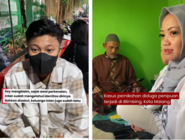 (Kiri) Yupi Rere alias Rey sebagai wanita adam (Wadam). (Kanan) Intan Anggraeni saat melaksanakan acara akad nikah secara siri di Malang, 3 April 2026. Isu ini kemudian mencuat keluar secara publik akibat keterangan Intan. Foto: instagram/ ist