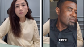 (Kiri) Ali  Widiastuti atau Wiwie bertemu tersangka Heric Simphorien Mbouya (alias William Leboeuf), warga Cirebon keturunan Kamerun. Ibu single parent ini mengaku kena tipu hingga Rp 2,1 miliar, urusannya juga  macet di kepolisian. Foto: Instagram@radarcirebon