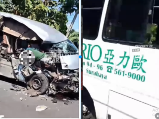 Sebuah ambulans milik Ario, perusasaja jasa pemakam Surabaya alami kecelakaan segti tiga beruntutn saat mengantar jenazah ke jemberu, terjadi Jalan Raya Malasan Wetan, Tegalsiwalan, Probolinggo, Rabu  1 April 2026, hanya dua orang dari Toyota HiAce. Foto: Instagram@wartabromo