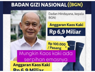 Sebuah organisasi nirlaba Multatuli merilis analisis belanjaja BGN, termasuk info pembelian 17.000 pasang kaos kaki senilai Rp 6,9 miliar. Foto: Facebook@yuga zulkarnaen