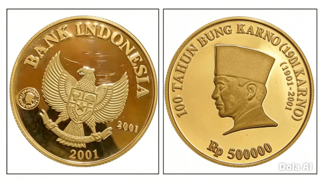 
					Inilah koin khusus peringatan 100 Tahun Bung Karno yang diterbitkan oleh BI tahun 2001, jumlahnya hanya 4.000 keping. Foto: ist