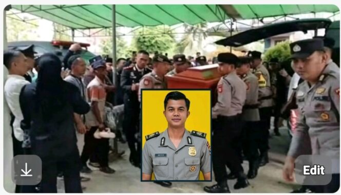 
					Polisi Bandar Lampung melakukan pemakaman mendiang Brigpol Arya Supena, yang gugur ditembak pelaku curanmor, Sabtu pagi, 9 Mei 2026. Foto: kolase
