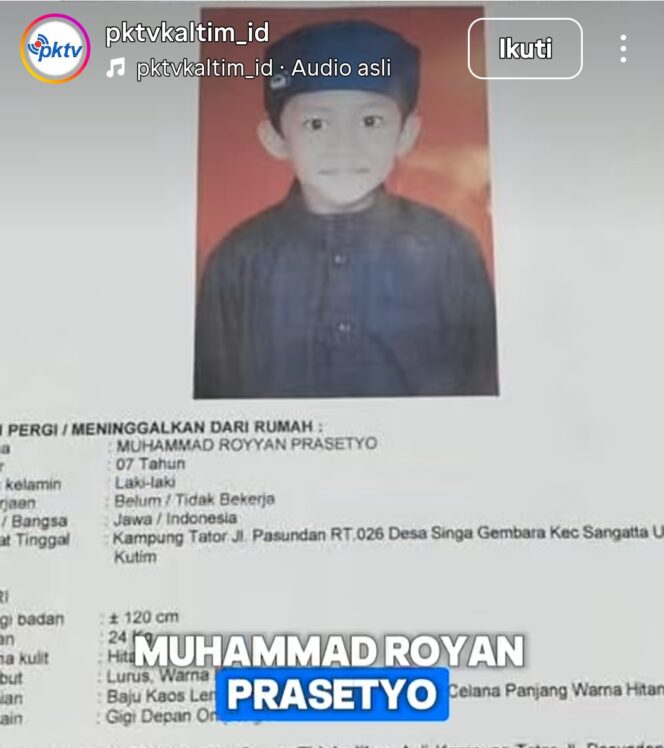 
					Royyan, 7 tahun, korban penculikan di Sangatta, Kutai Timur, Kaltim, ditemukan tewas. Foto: ist