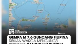 Gempa berkekuatan magnetudo  7.7 terjadi di wilayah Mindanao Selatam, terasa getarannya di Indonesia utara, Senin 8 Juni 2026. Foto: ist
